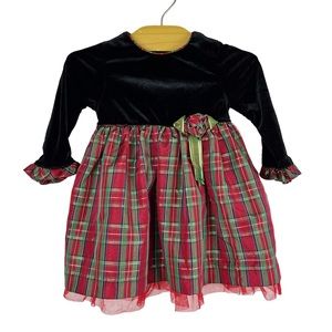 George Velvet Plaid Long Sleeve Holiday Dress Size 12 Months